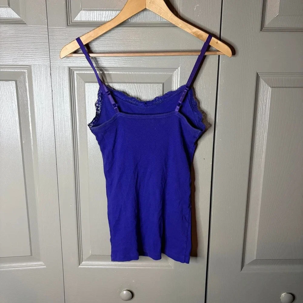 Faded Glory Womens Purple Lace Trim Cami Top Ribbed Y2K Spaghetti Strap XS